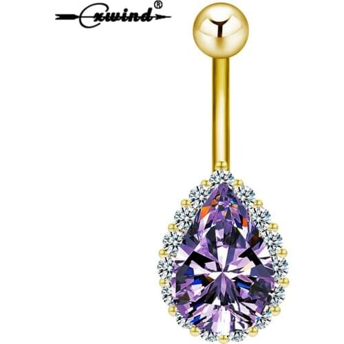Cxwind Cubic Zirconia Ring Purple Water Drop Piercing Surgical Steel Navel Piercings Ombligo Nombril Hot Belly Button Rings