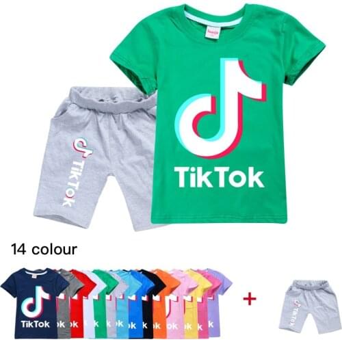 TIK TOK Children Sets Summer Short Sleeve boys clothes set cotton girls clothes two-Piece set