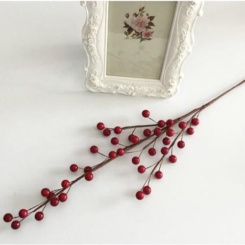 Red Artificial Flower Christmas Red Berry Stem Picks Decorative Flower Branch Weeding Party Decoration Flower Arrangements