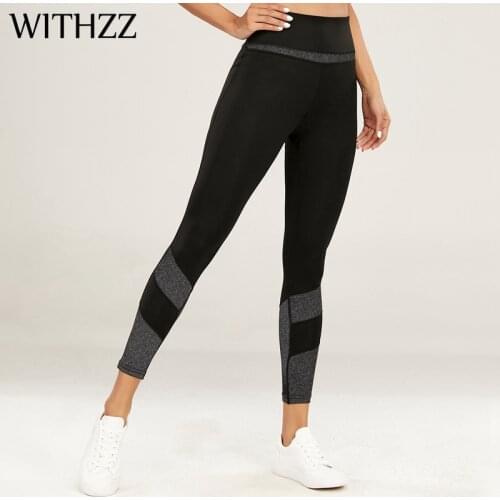WITHZZ Womens Running Quick-Dry Casual Sports Pants High-Waist Stitching Stretch Female Leggings