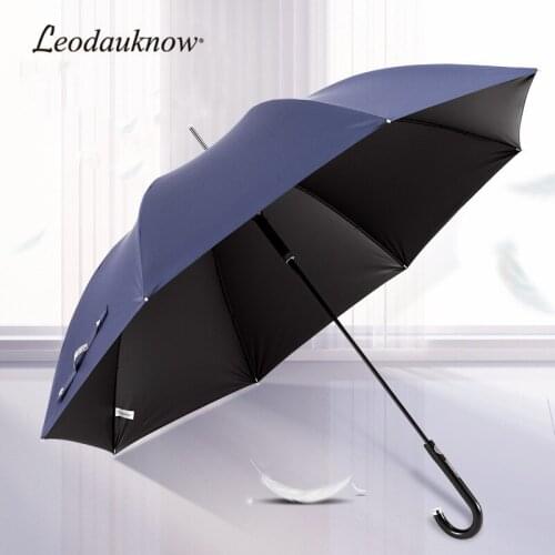 Leodauknow long curved handle large diameter Windproof and rainproof plain coloured mens and womens sunny and rainy umbrella