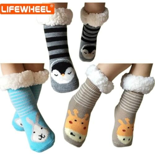 LifeWheel Baby Boys Girls Cartoon Socks Breathable Winter Mid Calf Knit Double Thickening Non-slip Floor Slipper Socks 0-7 Yers