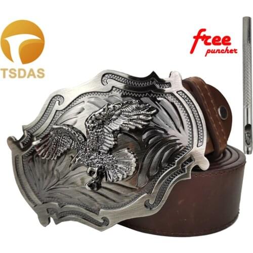 Solid Silver Buckle Flying Eagle Metal Belt Buckle for Men Cowboy Belt Buckle Head Belt Accessories Texas Style