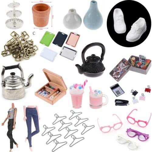 Multi Doll Sneakers Shoes Kettle Flower Pot Paint Box Fish Tank Vase Cake Display Stand Tray Buttons Scissors Mini Furniture Toy