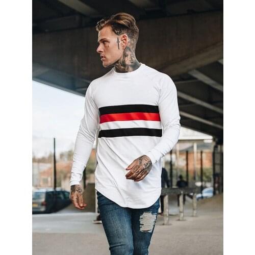 Fashion Brand Cotton Solid Casual Workout Men Breathable Sports Long Sleeve Tshirt Bodybuilding Tshirt Men Gyms Sleeve Fitness
