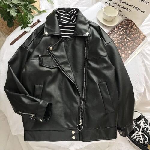 Man made leather jacket mens casual Pu loose motorcycle jacket mens and womens street style large autumn and winter coat