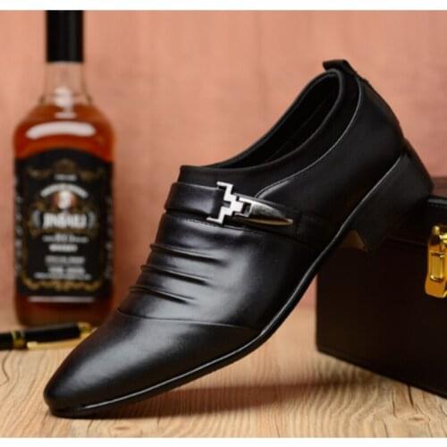 Men Fashion British Style Leather Shoes Pointed Toe Business Wedding Formal Dress Shoes Male Comfortable Flats Shoes