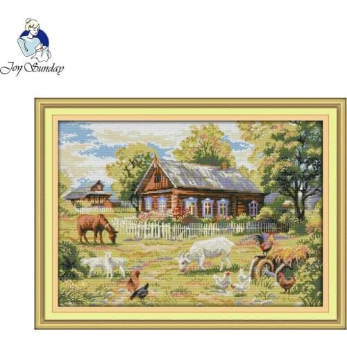 Joy Sunday Farm Pattern embroidery Needlework Stamped or Counted Cross Stitch Kit for home wall decor