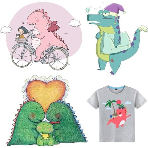 Dinosaur Patches Biker Thermal Stickers on Clothes Iron-on Transfers for Clothing Thermoadhesive Patch Diy Applique for Kids