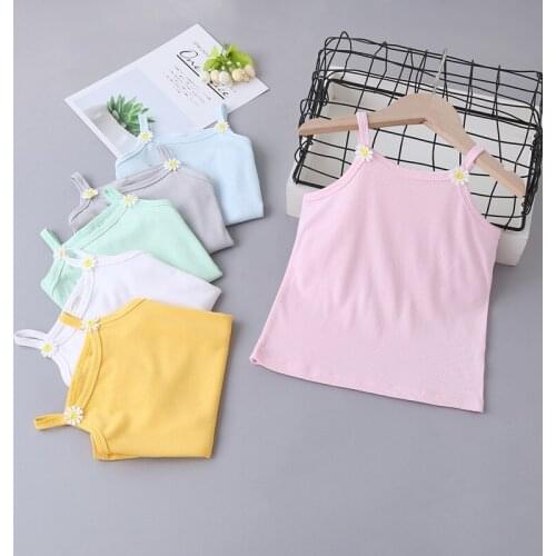 New Summer Baby Girl Clothes Cotton Casual Little Daisy Solid Sleeveless Strap T-shirt Tops Soft Comfortable Home Pajamas 1-5Y
