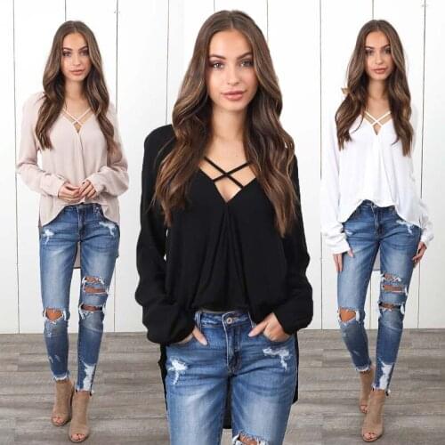 2021 new pure color chiffon V collar long sleeve T shirt women casual loose street wear sexy nightclub hollow out jacket
