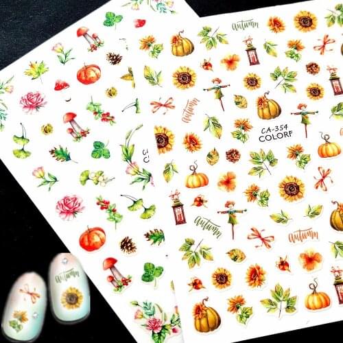 Newest CA-354 355 Pumpkin design 3d nail sticker back glue nail decal stamping decorations for nail art design