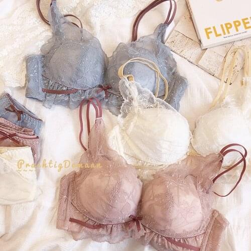 New Japanese Bra Briefs Set Women Push Up Brassiere Fashion Cotton Thick Underwear Sexy Lace Panties Female Sexy Lingerie Set