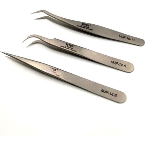 VETUS MJP Straight or Curved Tweezers Anti-magnetic Anti-static Anti-acid Wear-resistant Super-hard for Makeups Repairing Tools