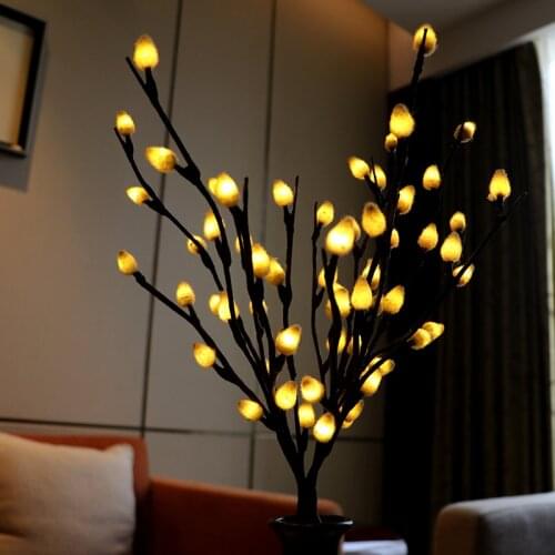 Plush Ball Twig Branch Light Artificial Flower Decorative Tree Plant Floral Blossom Branches Lighting Lamp for Home Decoration