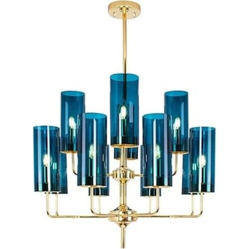 Post-Modern Blue Glass Chandelier Luxury bedroom study room Chandelier Electroplate Lights Lustre para quarto Home Lighting