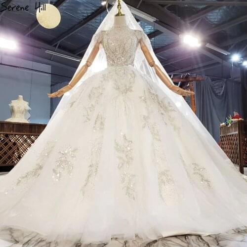 Serene Hill Ivory Short Puff Luxury Wedding Dresses 2020 Beading Sparkle Stunning Fules Beading Bridal Gowns HX0320 Custom Made