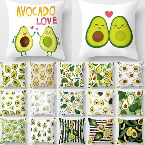 Fresh Green Avocado Pattern Cushion Cover 45cmx45cm Polyester Soft Pillow Car Sofa Bed Pillowcase Home Decoration