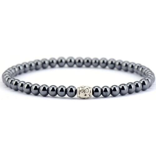 4MM Hematite Stone Antique Tibetan Charm Bracelets Fashion Stretch Bangles Bracelets Bead Yoga Elastic Bracelet Dropship