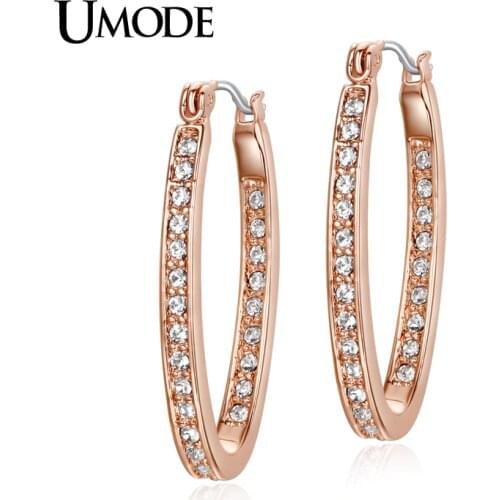 UMODE Rose Gold Color Rhinestones Studded Oval Hoop Earrings For Women JE0194A