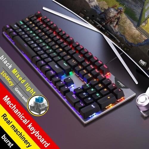 FV-Q302 Green Axis Gaming Luminous USB Keyboard Seven-color Backlit Waterproof Keyboard Ergonomics For Desktop Computer Laptop