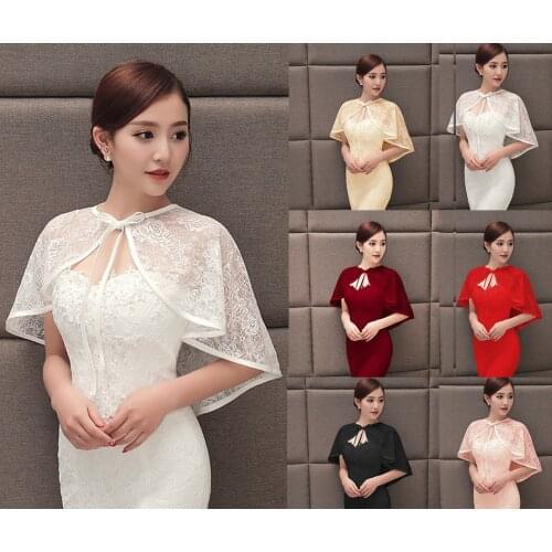 High-quality Bride Lace Shawl Black Red Off White Bolero Woman Wedding Dress Accessories Brides Jackets Party Coat