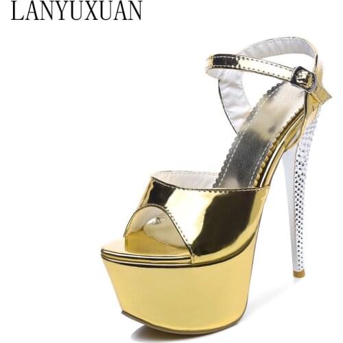 LANYUXUAN Summer Sandals Woman Party Sexy fashion Big Size 31-48 Lady Shoes Super High Heels(16CM)Women Pumps wedding shoes 205