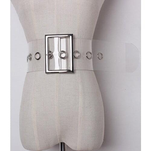 New transparent solid color PVC Material Women wide Belt Fashion Large metal Pin Buckled Casual accessories