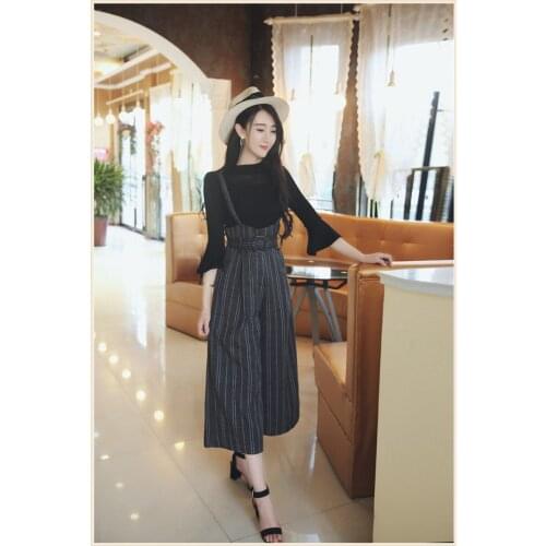 2020 Spring High Waist Wide Leg Pants Women Backless Casual Loose Overalls Knitted Top Elegant Paysuits Big Size WXF698
