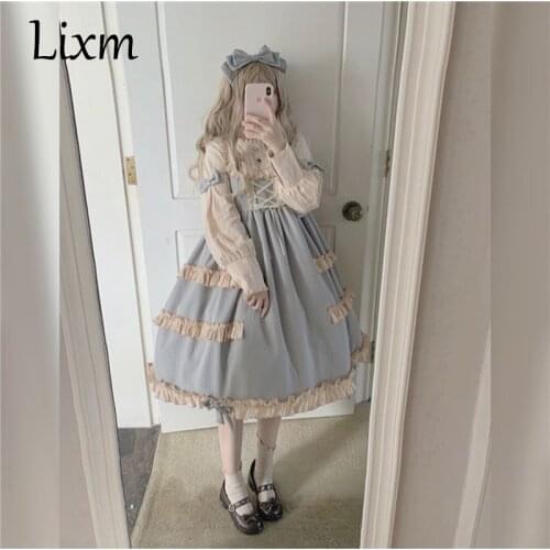 Women Lolita Dress Angel Puff Doll op Lace Long Sleeve Daily Girl Cotton Princess Dress Gothic Loli Dress Costume Cute Maid