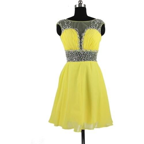 Charmingbridal A Line Scoop Sleeveless Chiffon White Beaded Illusion Formal Party Cocktail Dress Short Homecoming Prom Dress