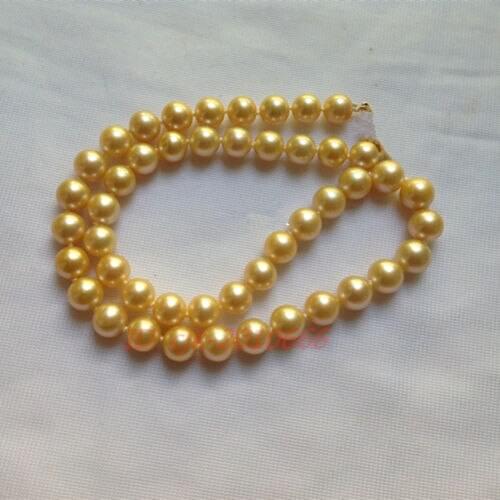 >>18 AAAA Genuine natural round 9-10 mm south sea gold pearl necklace new CLASP
