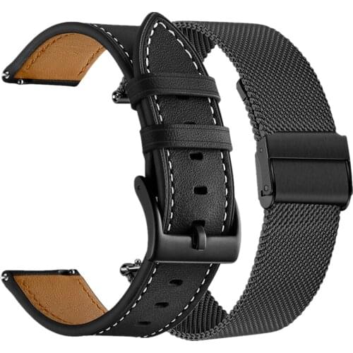 20mm 22mm Leather Mesh Watch Band Sets for Sansung Galaxy Watch 46mm Strap Active2 40mm 44mm Gear S3 Bracelet for Huawei GT2