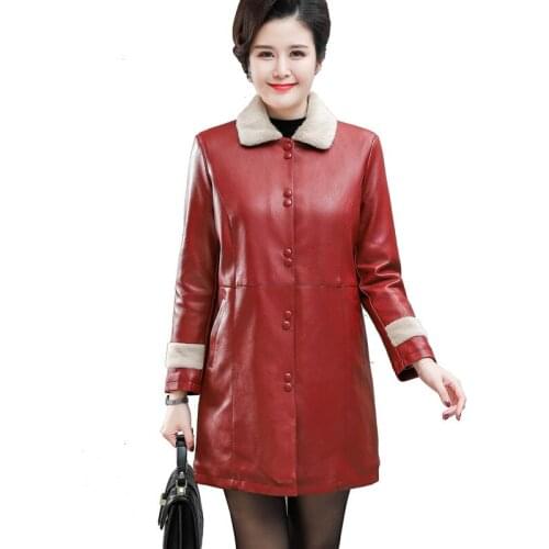 2020 Autumn Winter Women Plus Velvet Thick PU leather Coat Middle-aged Female Faux Leather Jacket Warm Outwear Plus Size 5XLA145