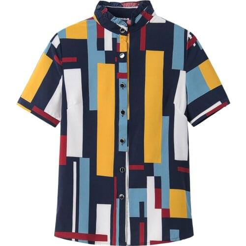 2021 Summer New Womens Short Sleeve Chiffon Shirt Slim Casual Fresh Style Print Woman Tops Value For Money Lady Blouse Clothes