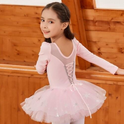 Ballet Dance Dress For Girls Fairy Tutu Dance Skirt Stage Costume Long Sleeve Tutu Dance Wear Pink Ballet Leotard JL1846