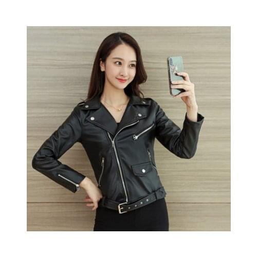 2019 New Fashion Women Smooth Motorcycle Faux Leather Jackets Ladies Long Sleeve Autumn Winter Biker Streetwear Black Coat