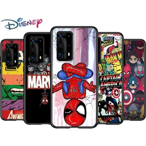 Marvel Avengers Cartoons Logo for Huawei P40 P30 P20 P10 P9 Lite E Pro Plus Mini 2019 2017 Black Phone Case