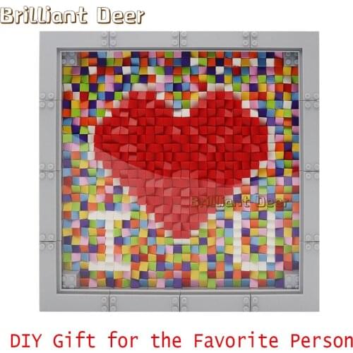 DIY Heart Bricks Frame with 32*32 Dots Base Plate Acrylic Dustproof Board Creative Building Blocks Valentines Day Birthday Gift