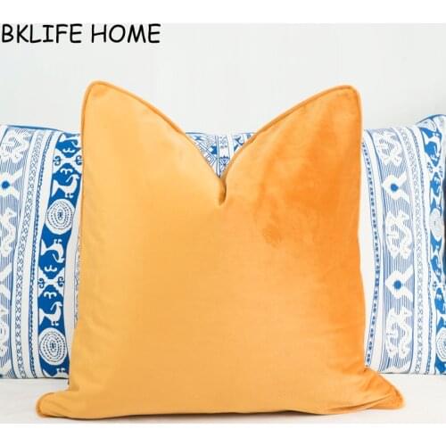 Piping Design Brown Yellow Velvet Cushion Cover Pillow Case Soft Pillow Cover No Balling-up Without Stuffing