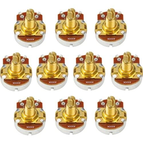 10pcs Long Split Shaft Guitar Potentiometer Pots A250K/ B250K/ A500K /B500K Choose for Bass Guitar Parts