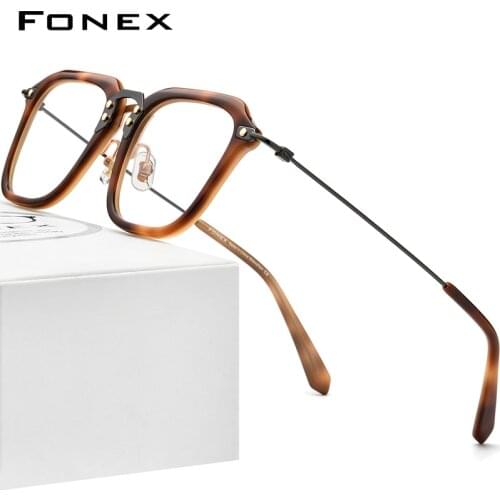 FONEX Acetate Titanium Eyeglasses Frame Men 2021 Vintage Oversize Square Prescription Glasses Women Spectacles Eyewear F85684