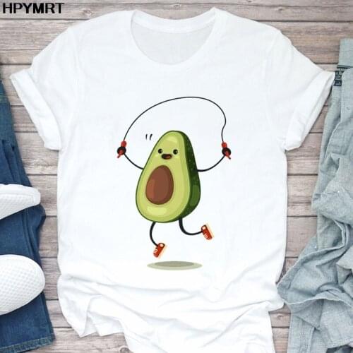 T shirt Women Kawaii Cartoon Avocado printing T-shirt Casual Harajuku Short sleeve Tops Female Tshirt Summer Fashion Tee clothes