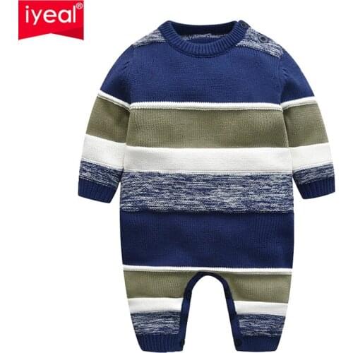 IYEAL Toddler Infant Newborn Baby Romper Long Sleeve Striped Knitted Sweaters for Children Baby Boy Clothes 3-18 Months