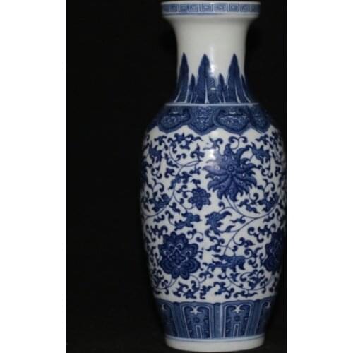 Exquisito chino antiguo hecho a mano azul y blanco porcelana florero diseños