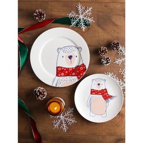 8 inch 10inch ceramic dinner plates red scarf bear handpainted on glazed porcelain dishes bone china home use cutlery cartoon