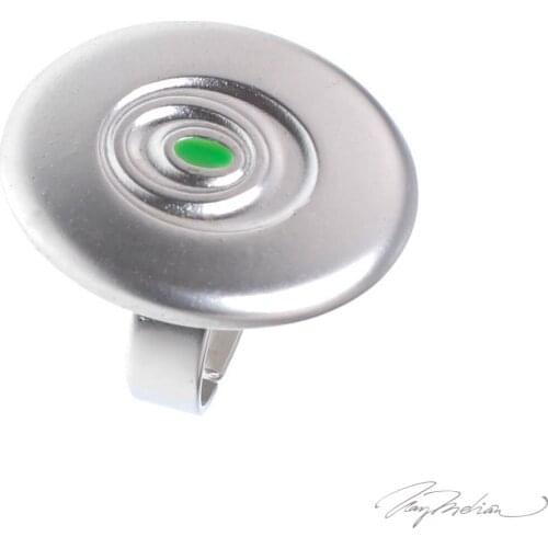 Ring Rhodium and Enamel Oval Design Green and Silver