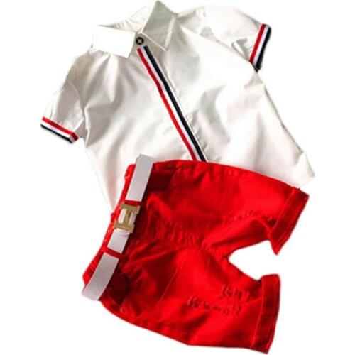Boy Short Sleeve Shirt Set Summer Boy Short Sleeve Baby Pants Cotton Shirt Set ChildrenS Day Gift White Green Red White Pants