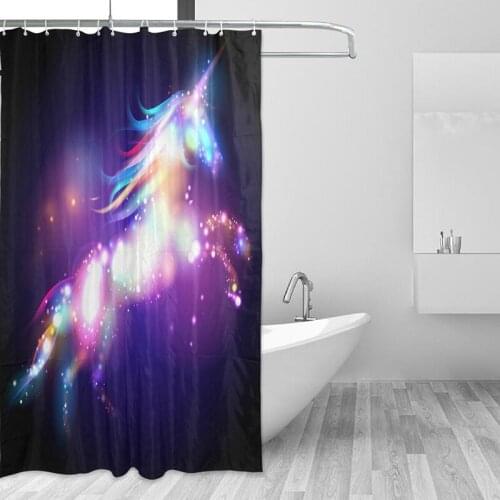 Colorful Unicorn Waterproof Bathroom Shower Curtain Polyester Fabric Mildew Proof Tub Curtain Home Bath Curtain with 12 Hooks