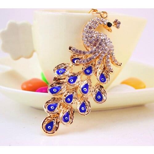 Creative Fashion Car Pendant Keychain Exquisite Peacock Keychain Bag Hanging Gift Alloy Rhinestone Jewelry